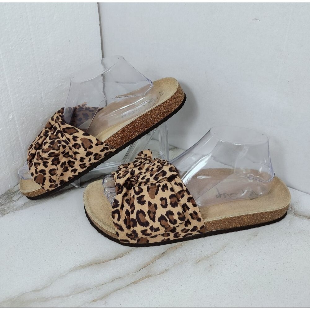 Pep Step Leopard Print Bow Knot Cork Slide Sandals, Sz 8.5 - Picture 5 of 11